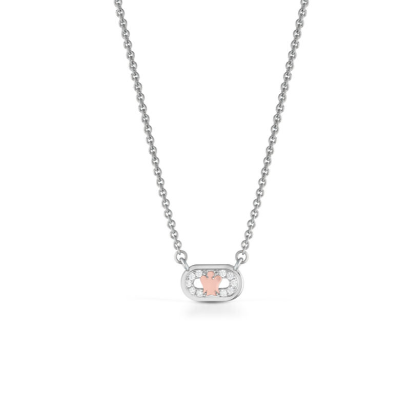 Collana da donna in argento con zirconi e Angelo rosato