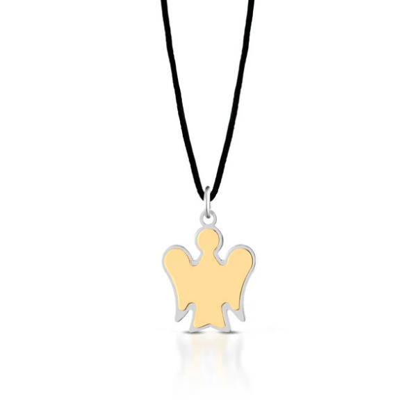 Collana Pendente Angelo in Oro giallo satinato e bianco