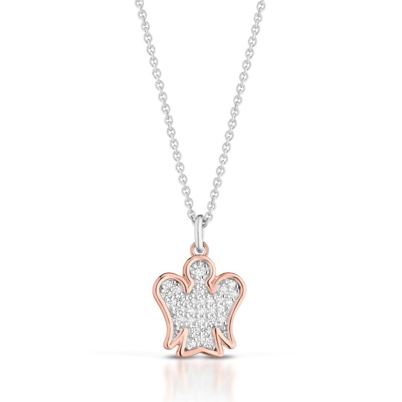 Engelsrufer Collana Chiama Angeli In Argento Sterling 925, Bicolore Oro Rosa E Rodiato, Lunghezza 70 Cm, Senza Nichel, Con Moschettone
