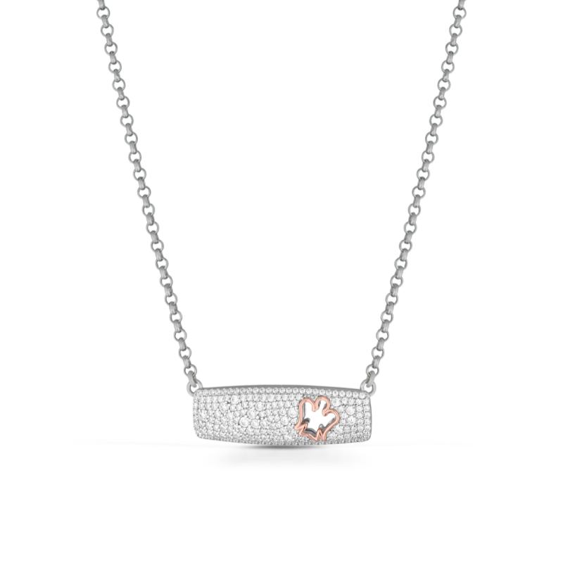Collana da donna in argento con zirconi e Angelo rosato