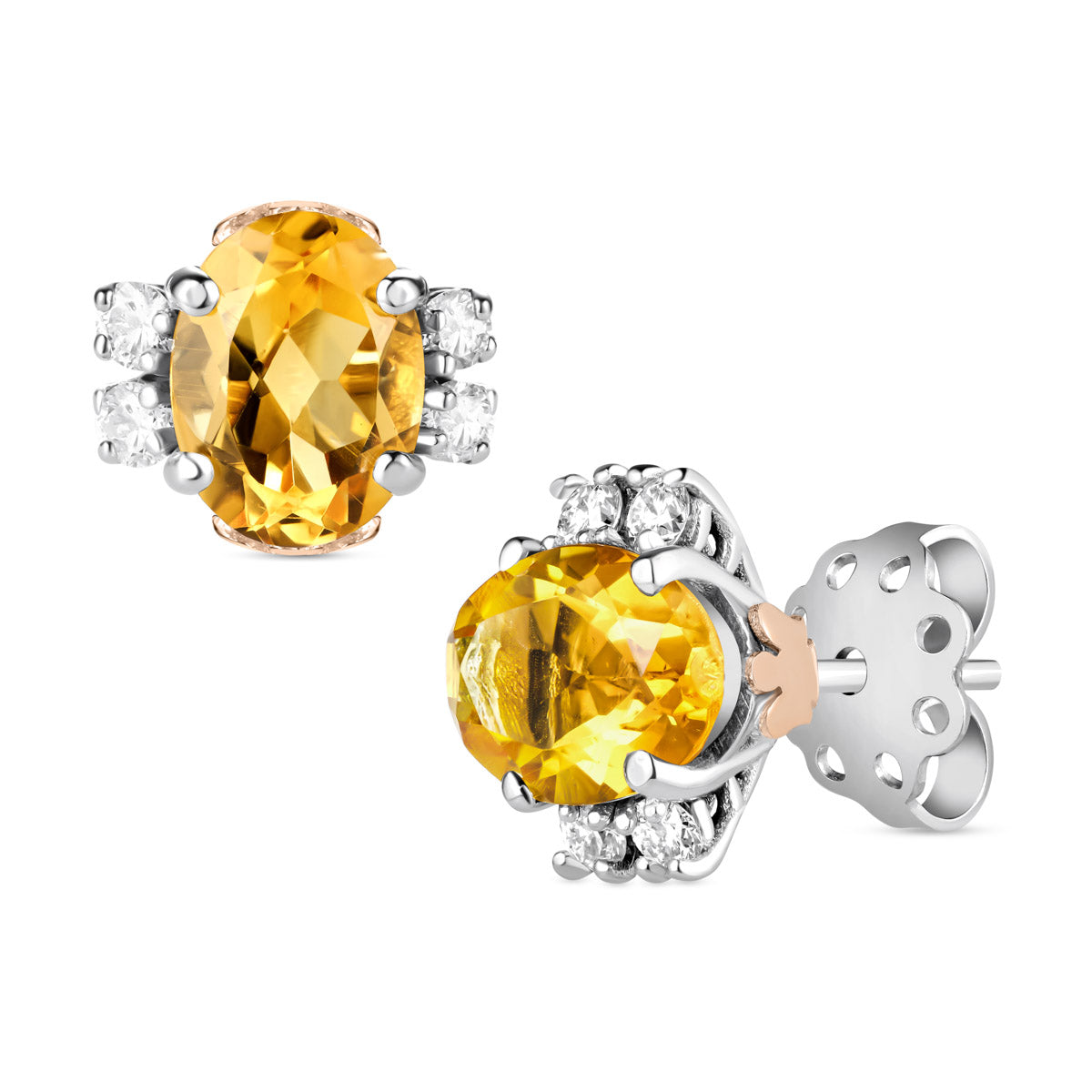 Orecchini in oro bianco, diamanti e citrino