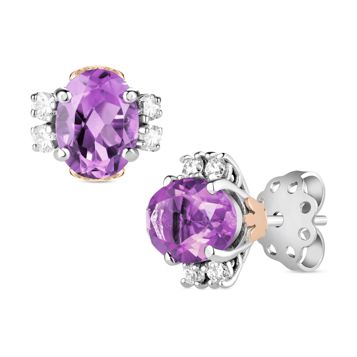 Orecchini in oro bianco, diamanti e ametista