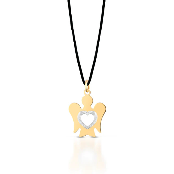 Collana Pendente Angelo in Oro giallo e cuore oro bianco