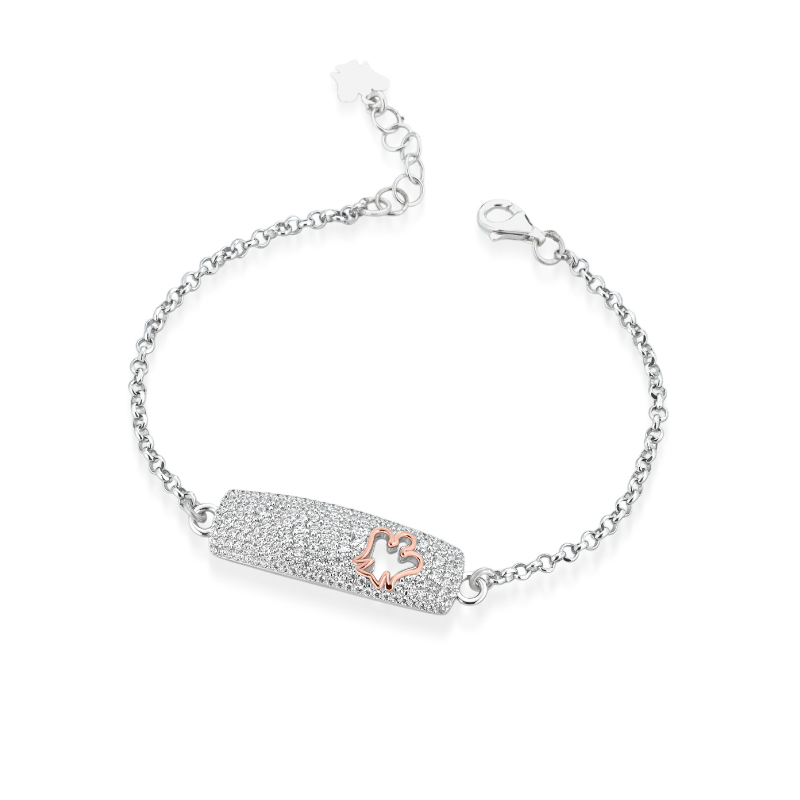 Bracciale da donna in argento con zirconi e Angelo rosato