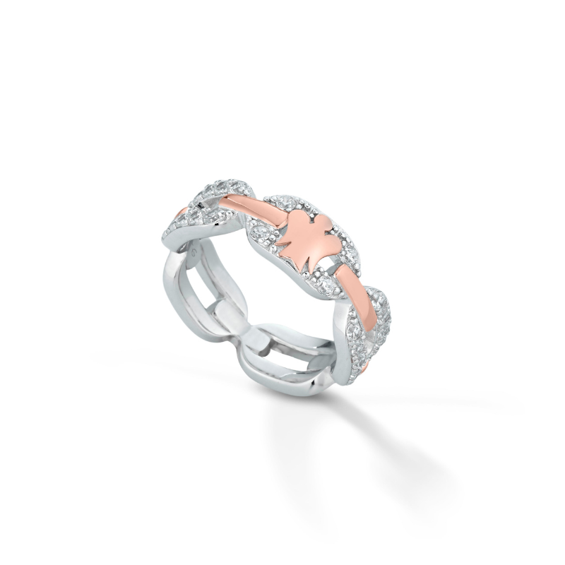 Anello da donna in argento con zirconi e Angelo rosato