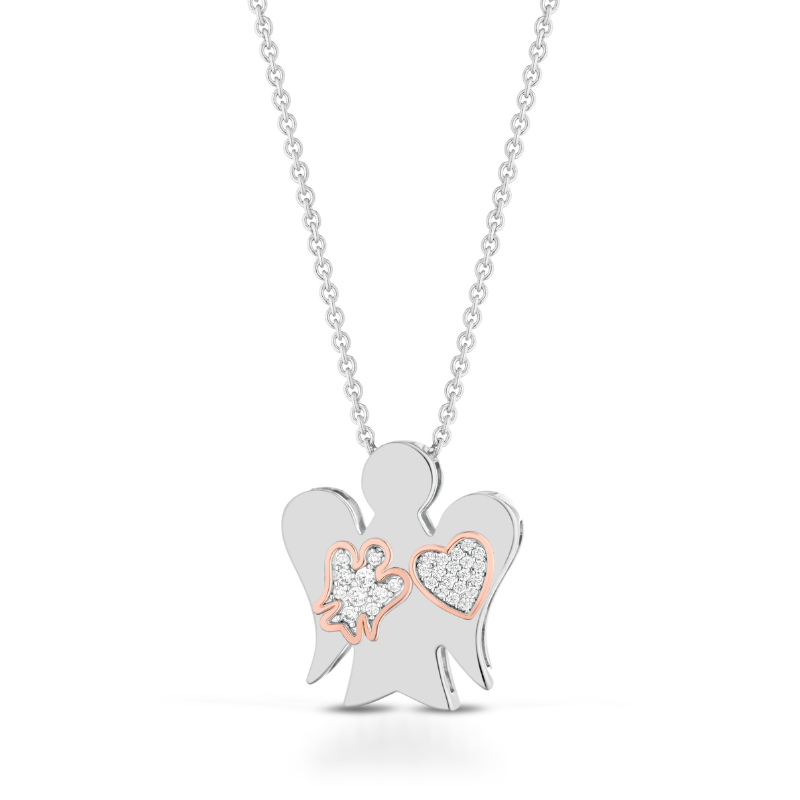 Collana in argento angelo cuore e zirconi