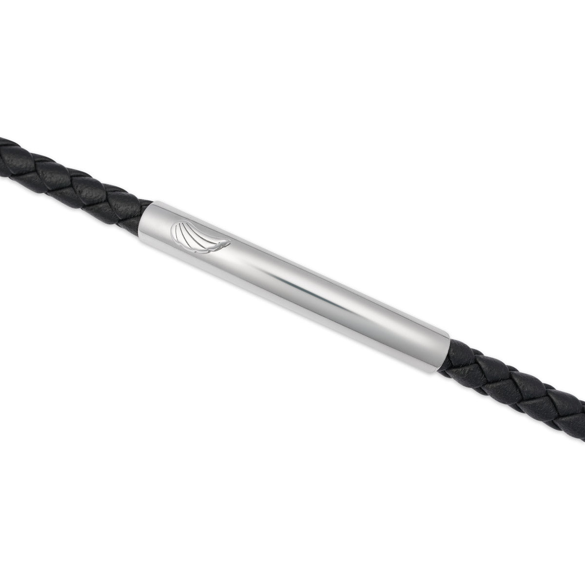 Bracciale in pelle con elemento in argento e ala a rilievo