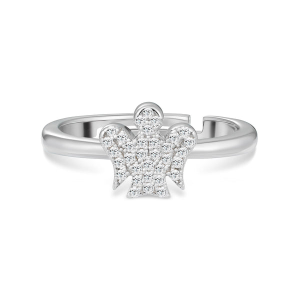 Ring with Angel in Silver and Zircons