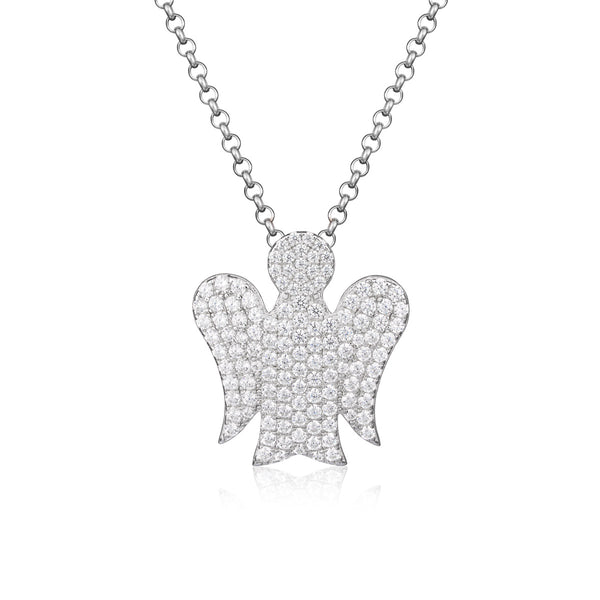 Necklace with Angel in Silver and Zircons