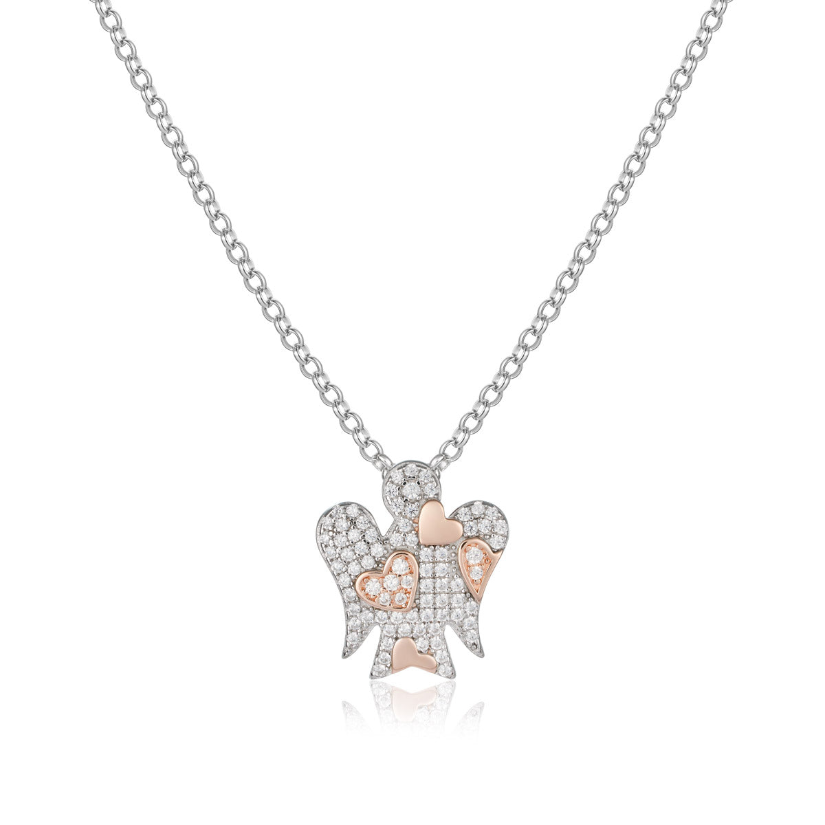 Collana in Argento con Angelo Cuori e Zirconi bianchi