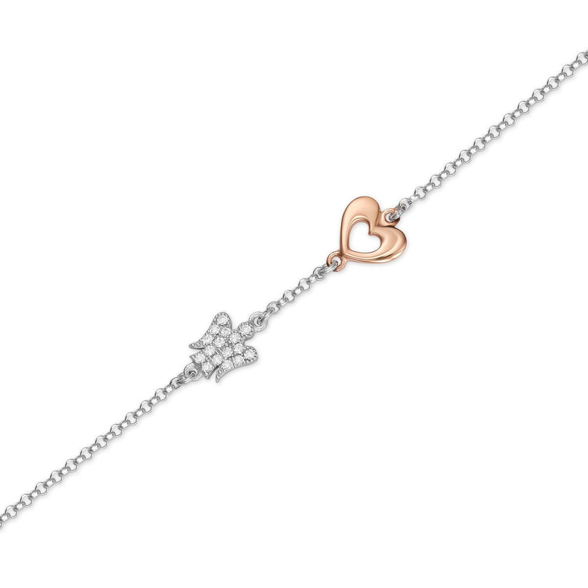 Bracciale Con Angelo E Cuore in Argento Rosato