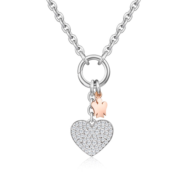 Necklace with ring closure, heart charm and angel