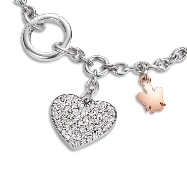 Bracelet with ring clasp, heart charm and angel