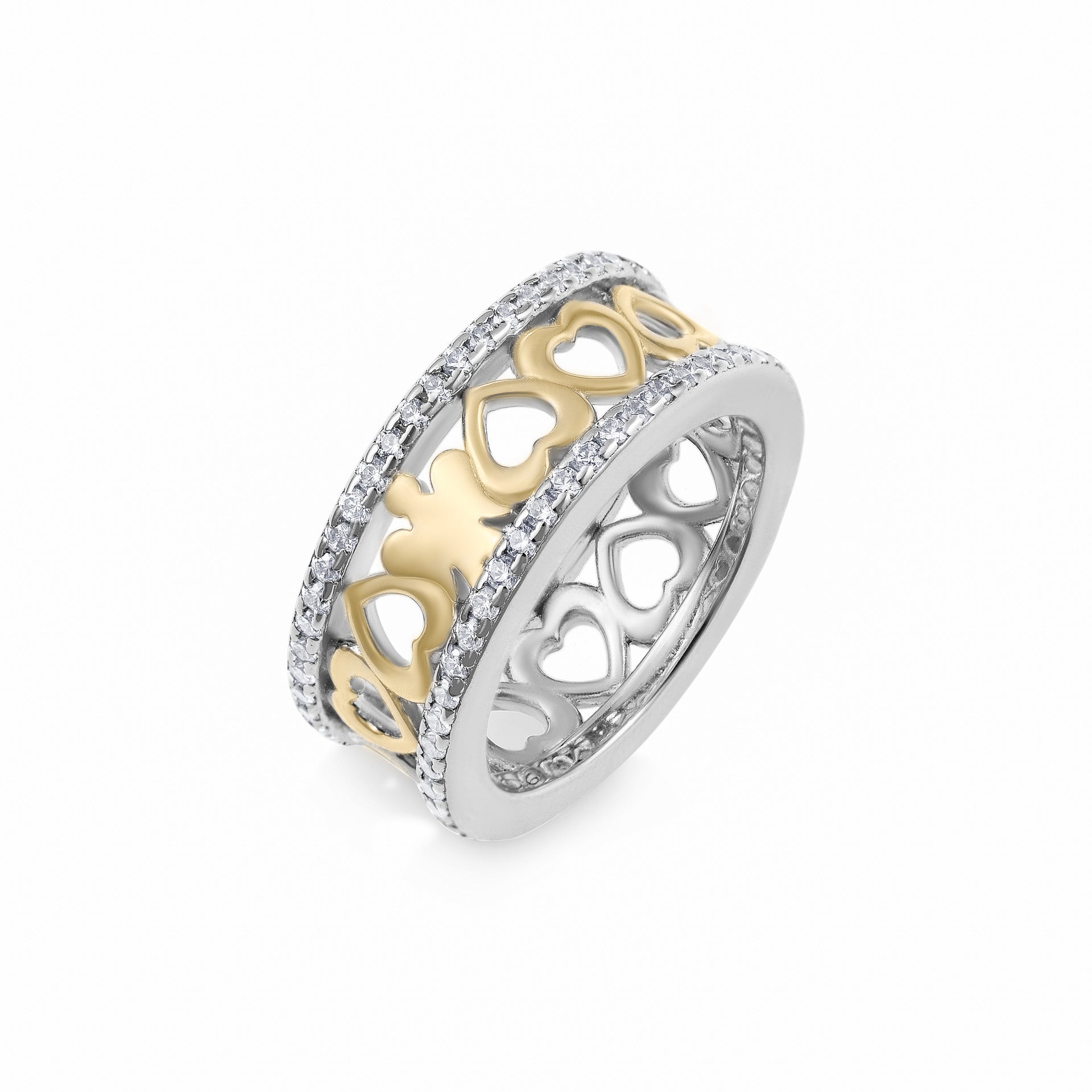 Anello angelo e cuori in argento dorato