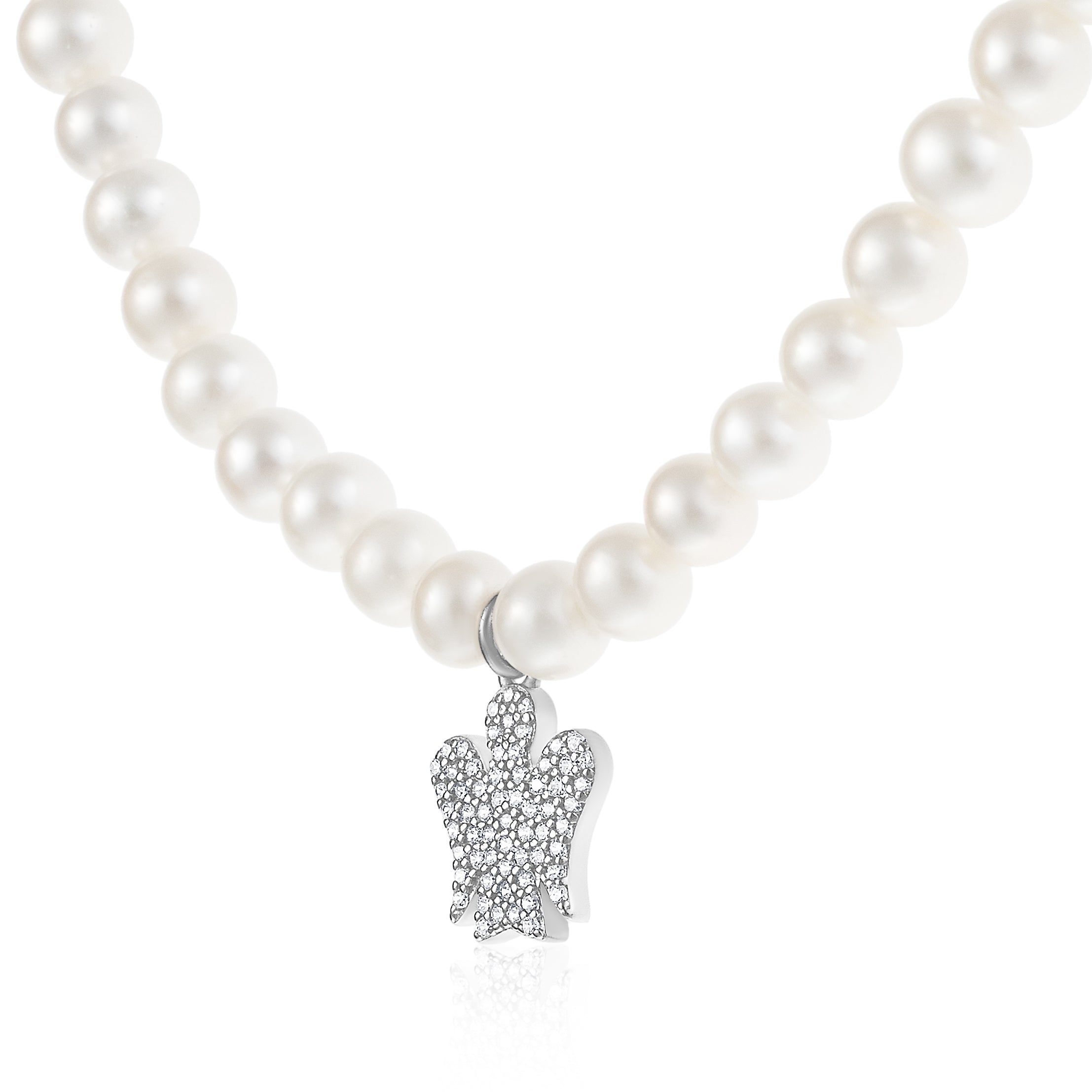 Collana di Perle Bianche con Pendente Angelo
