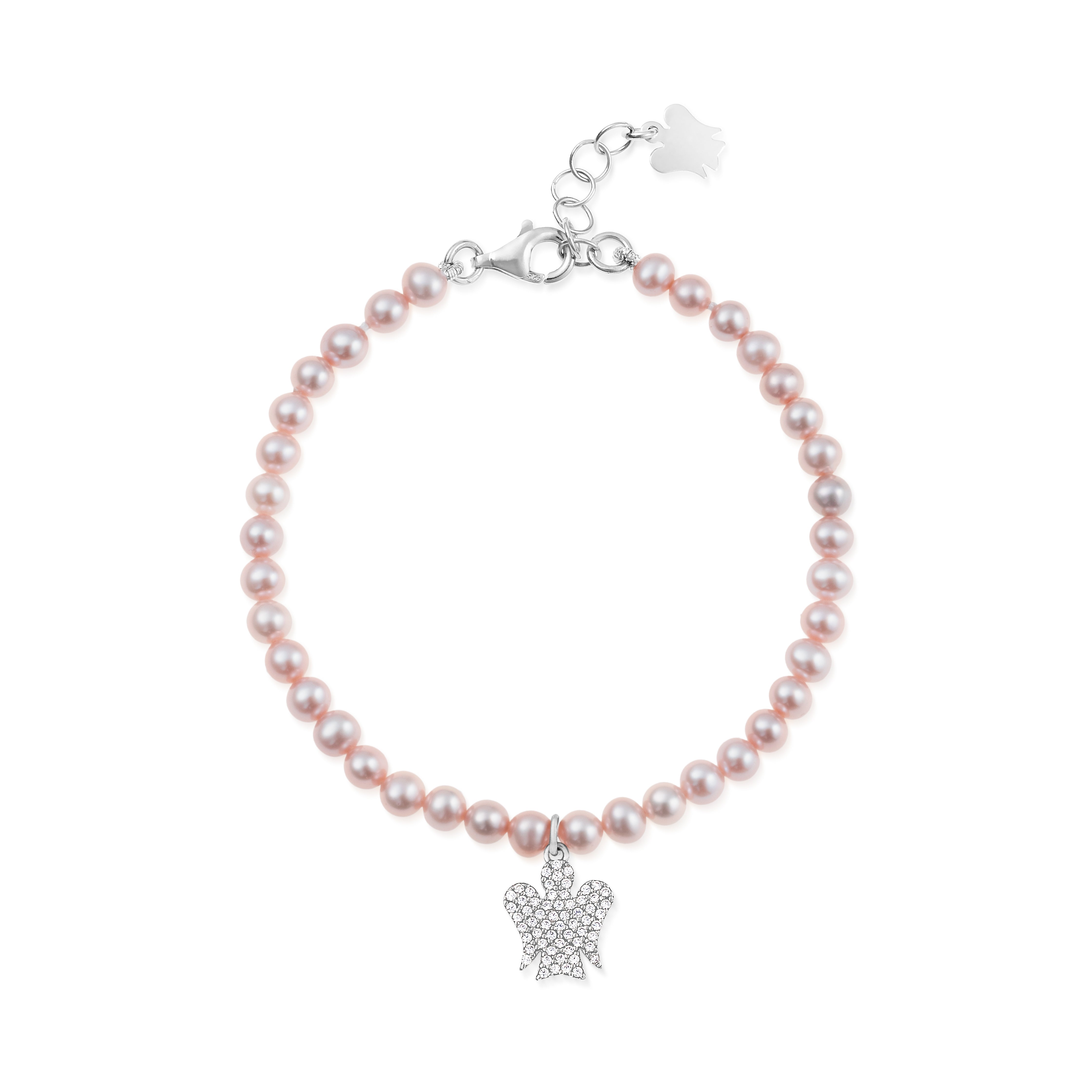 Bracciale di Perle Rosa con Pendente Angelo