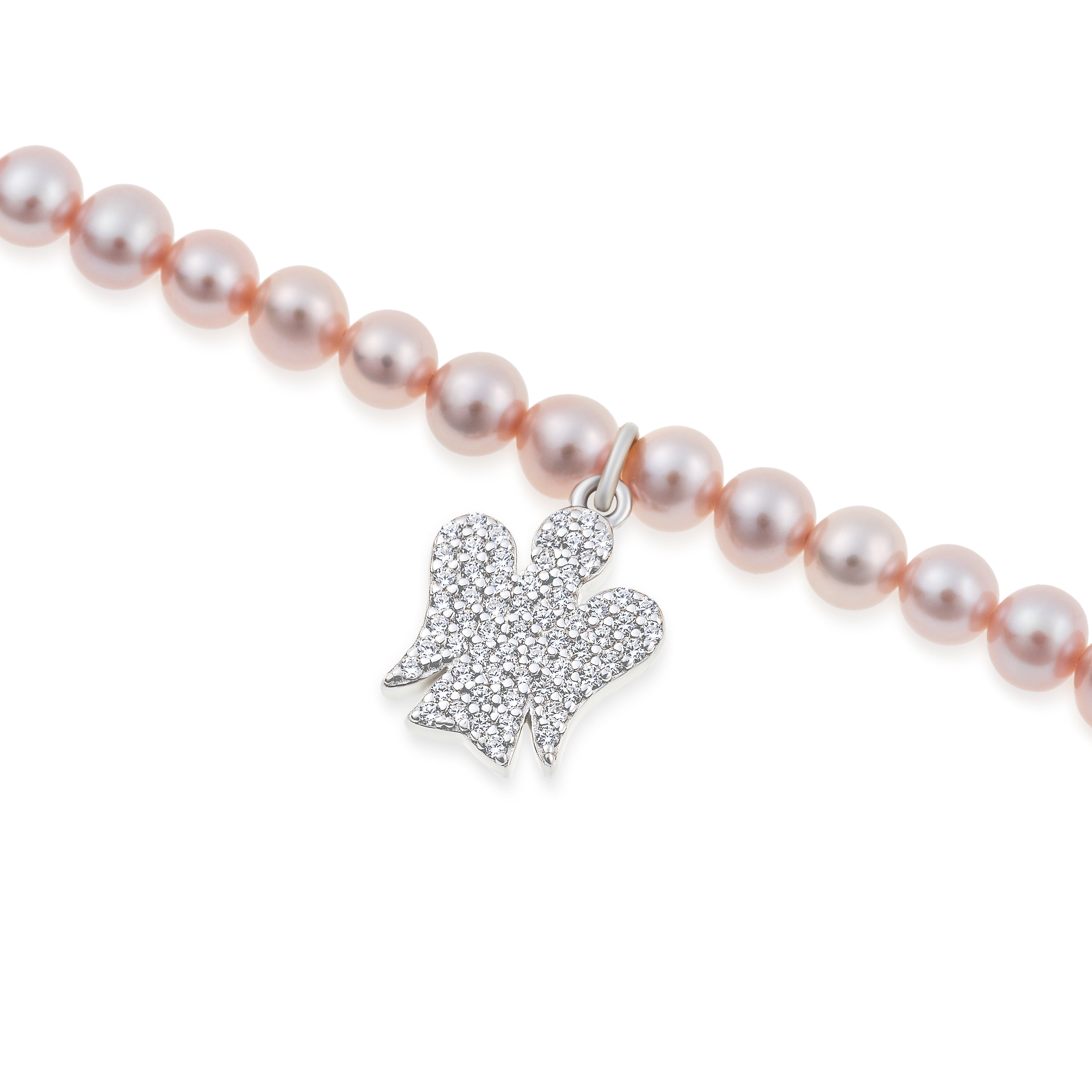 Bracciale di Perle Rosa con Pendente Angelo