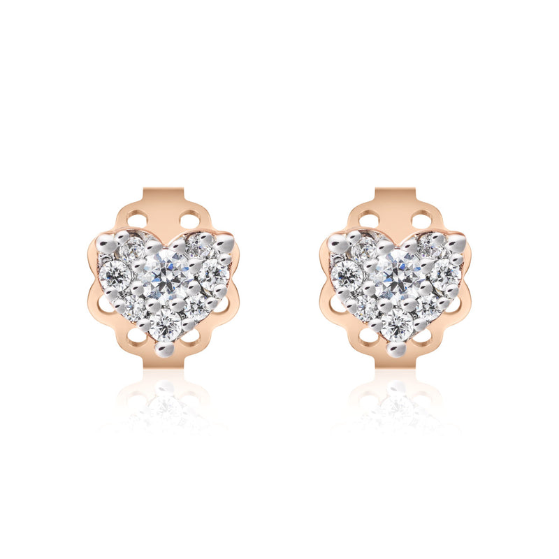 Rose gold earrings with diamond heart