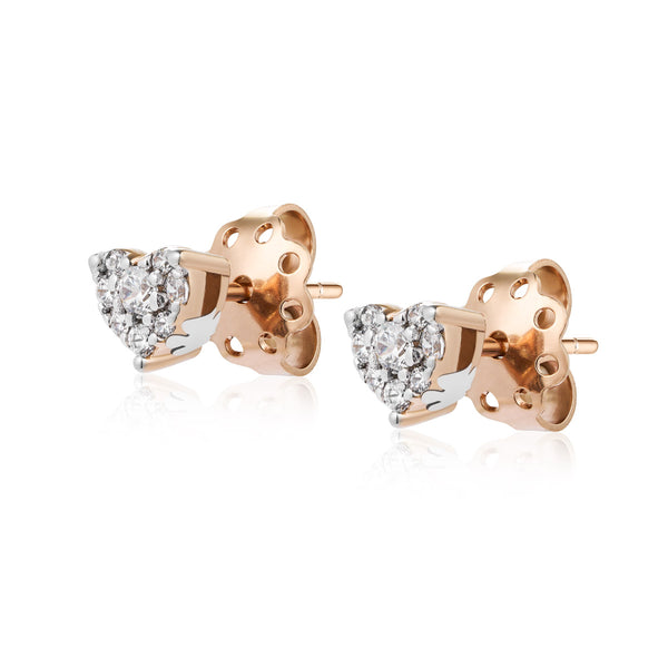 Rose gold earrings with diamond heart