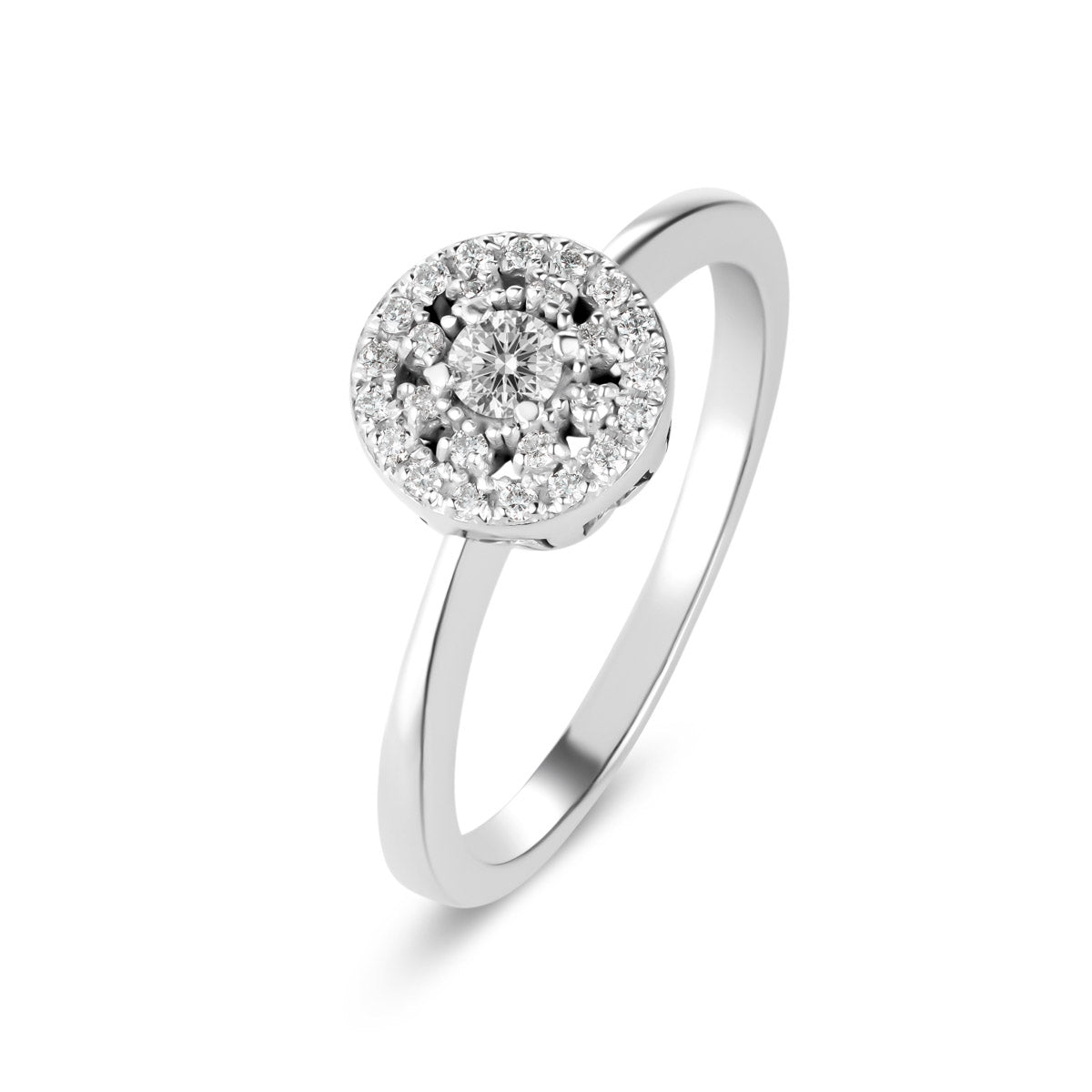 Anello in oro bianco con angelo in oro rosa e diamanti