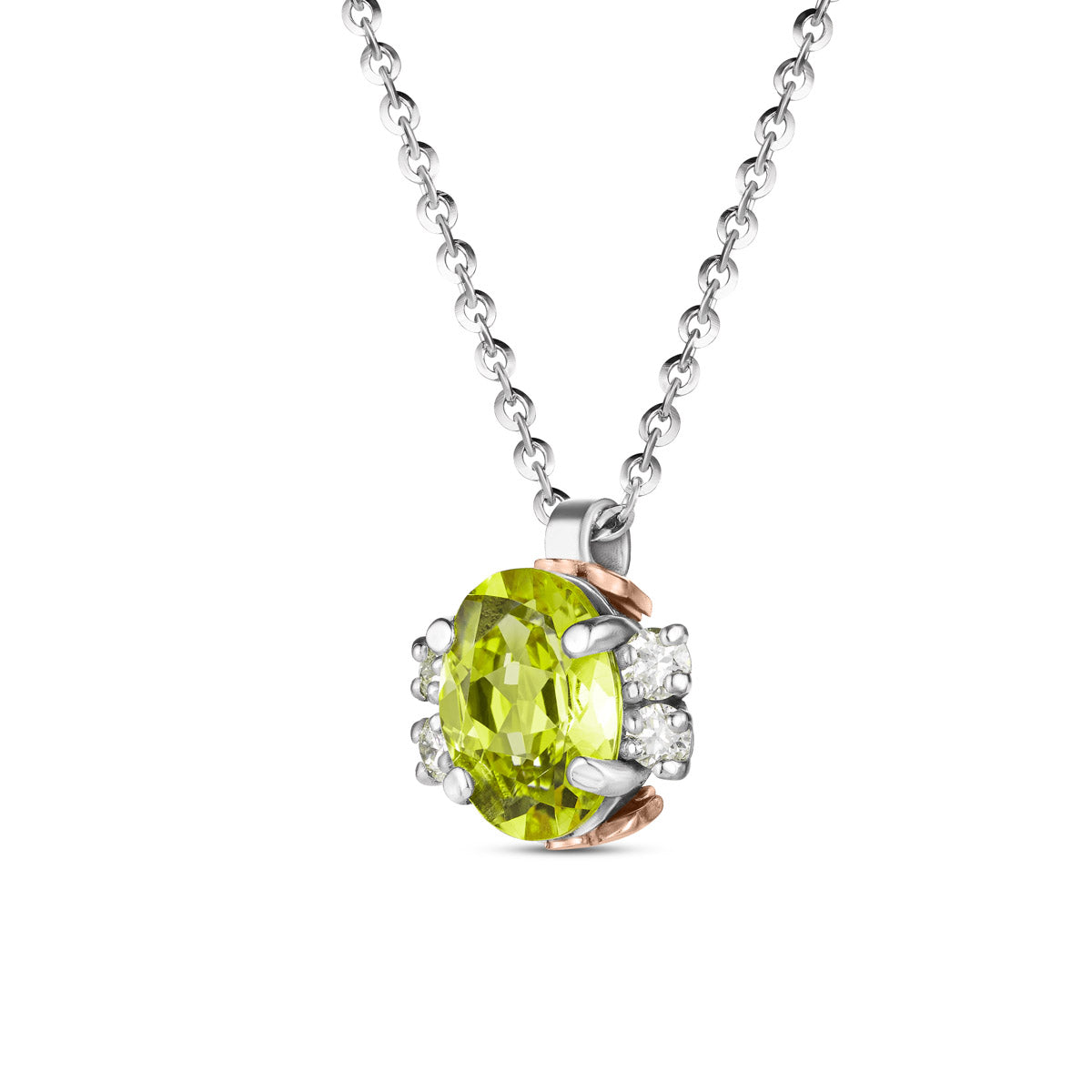 Girocollo in oro bianco, diamanti e peridoto