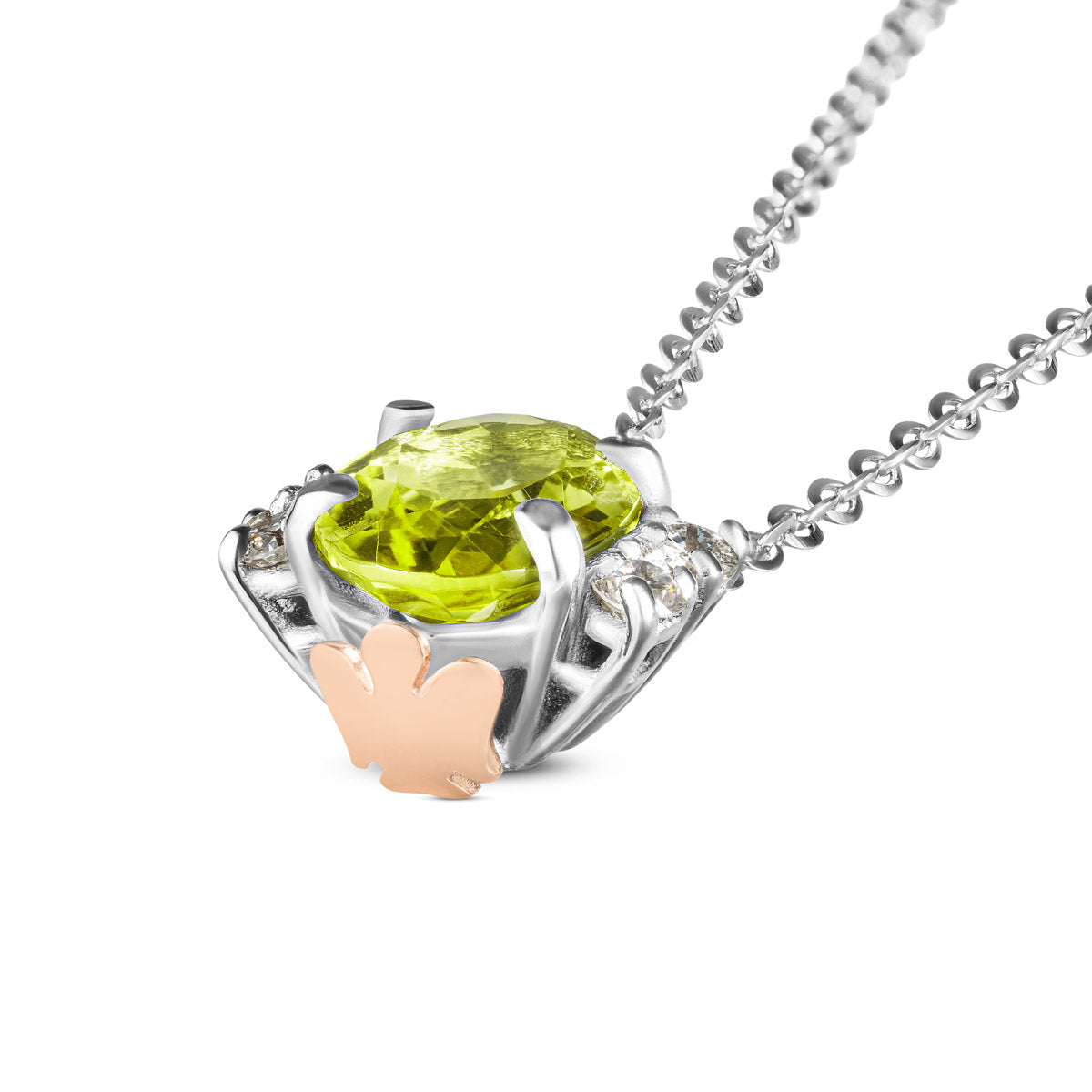 Girocollo in oro bianco, diamanti e peridoto