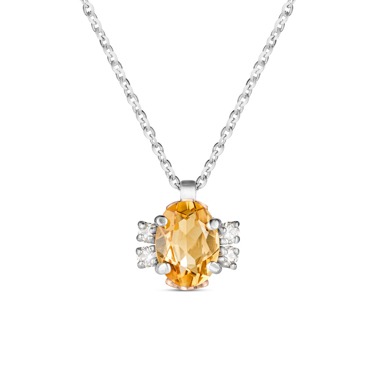 Girocollo in oro bianco, diamanti e citrino