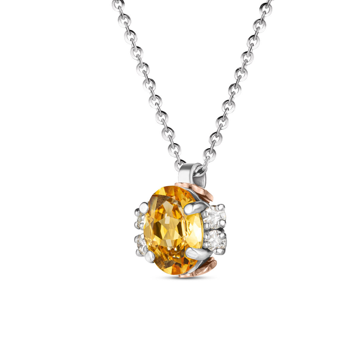 Girocollo in oro bianco, diamanti e citrino