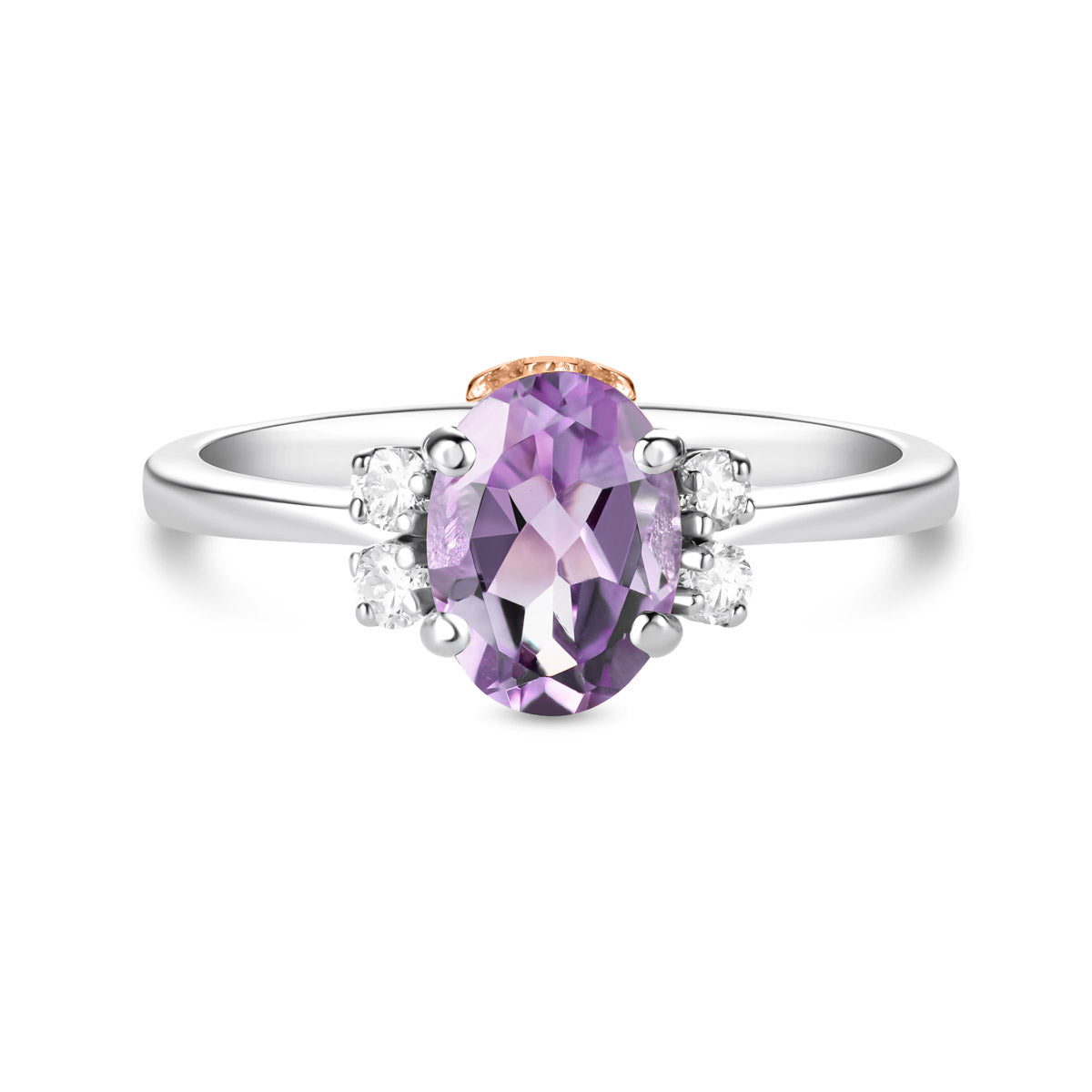 Anello in oro bianco, diamanti e ametista