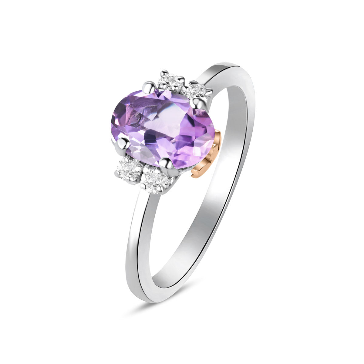 Anello in oro bianco, diamanti e ametista
