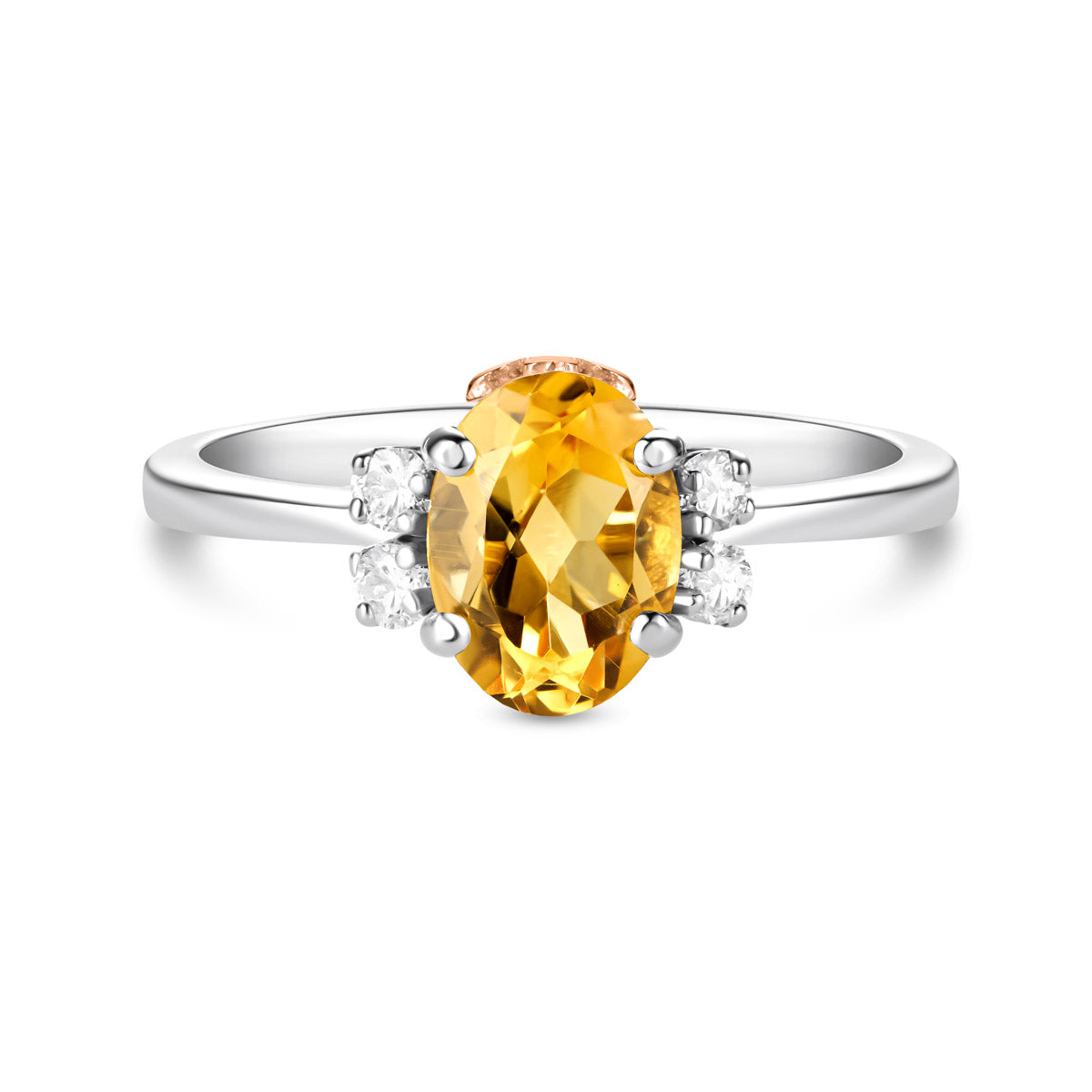 Anello in oro bianco, diamanti e citrino