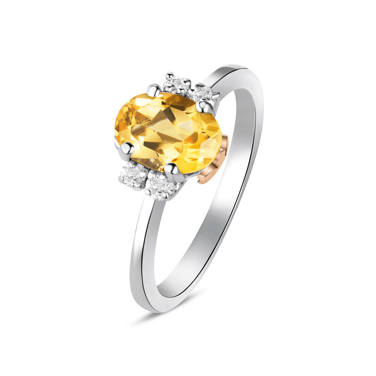 Anello in oro bianco, diamanti e citrino