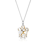 Necklace With Angel Pendant With Double Face Hearts In White And Yellow Gold