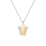 White Gold Necklace With Angel Pendant In White And Yellow Gold And Diamonds