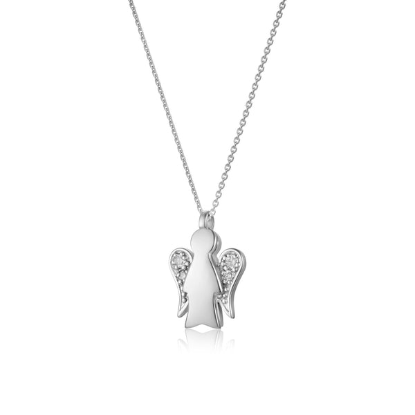 Necklace With Angel Pendant In White Gold And Diamonds