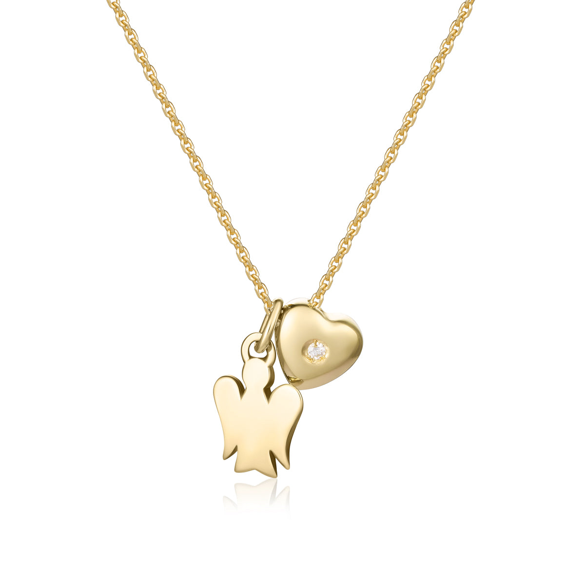 14 Carati 585 Oro Giallo Protezione Angelo Ciondolo Con Collana, Oro 14 Carati 585 Oro Giallo Protezione Angelo Ciondolo Con Collana, Oro