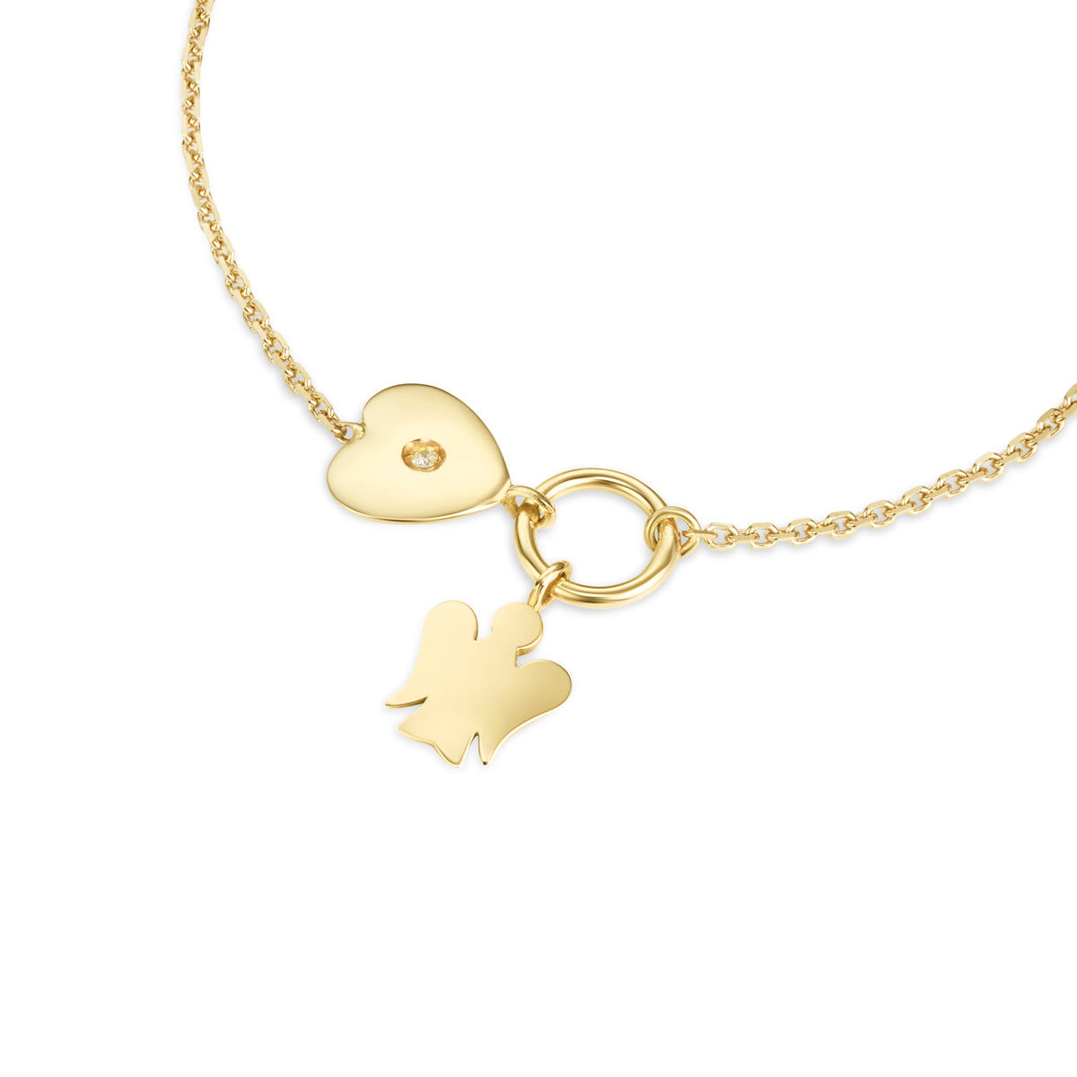 Bracciale in oro giallo con angelo e diamante