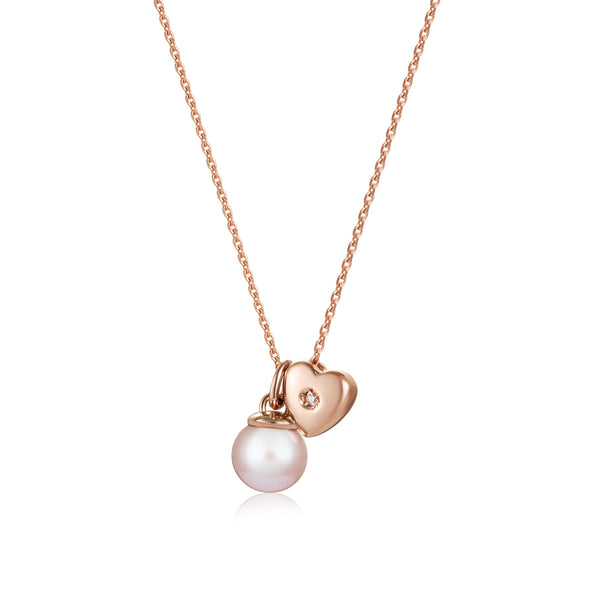 Rose gold necklace with pink pearl and diamond