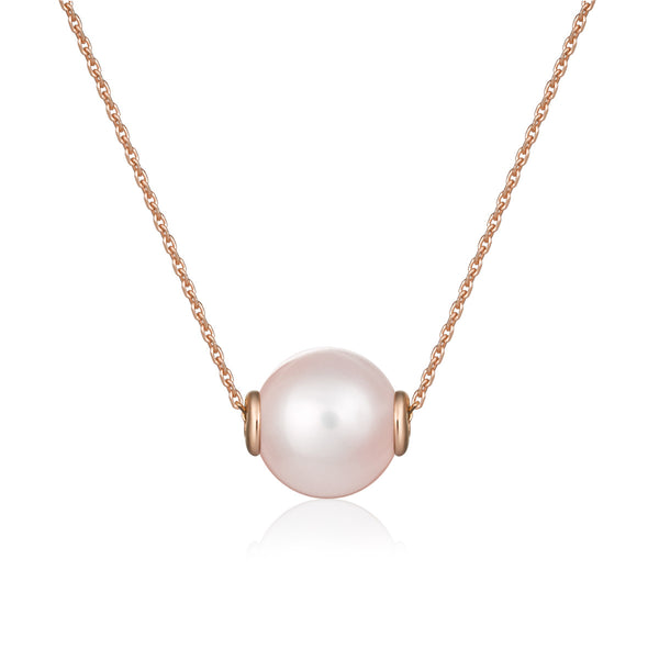 Rose gold necklace with pink passing pearl