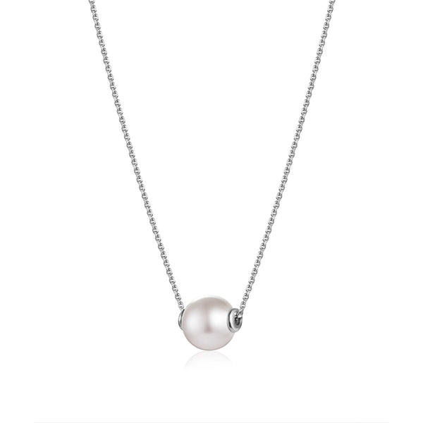 Rose gold necklace with passing pearl