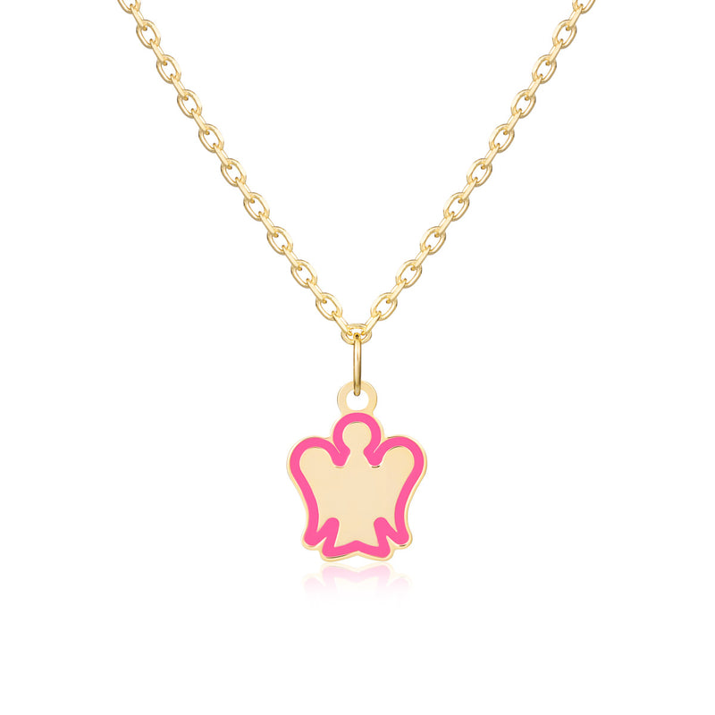 Gold necklace for girls with pink angel