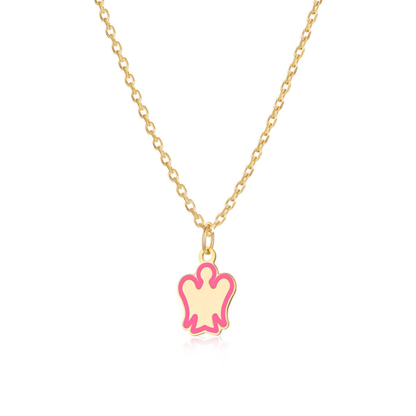 Gold necklace for girls with pink angel