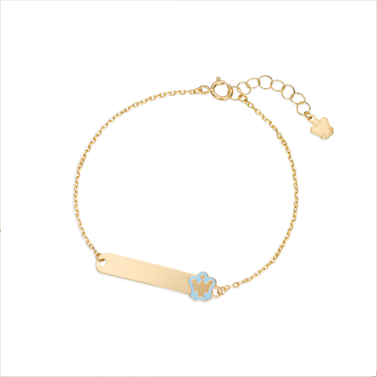 Bracciale oro bambino con targhetta e angelo azzurro