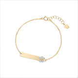 Gold child bracelet with tag and blue angel