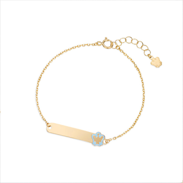 Gold child bracelet with tag and blue angel