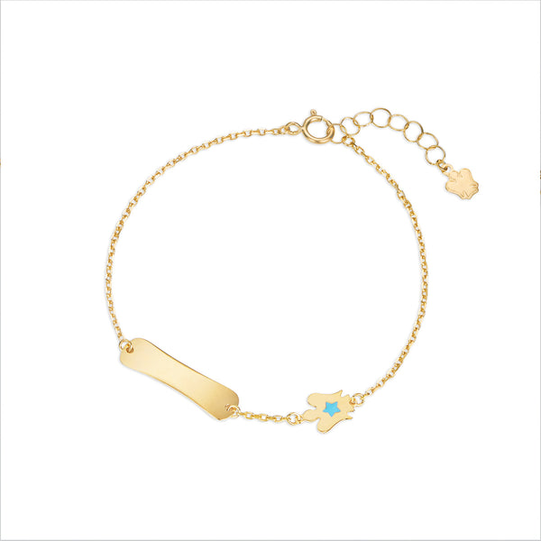 Gold child bracelet with tag and angel