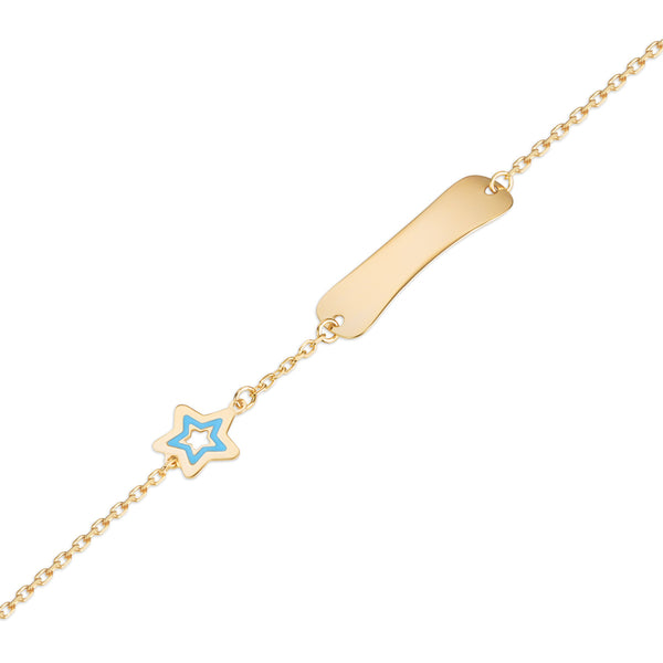 Gold bracelet with tag and blue star