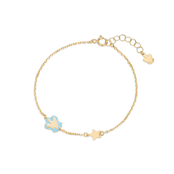Gold child bracelet with blue angel and star