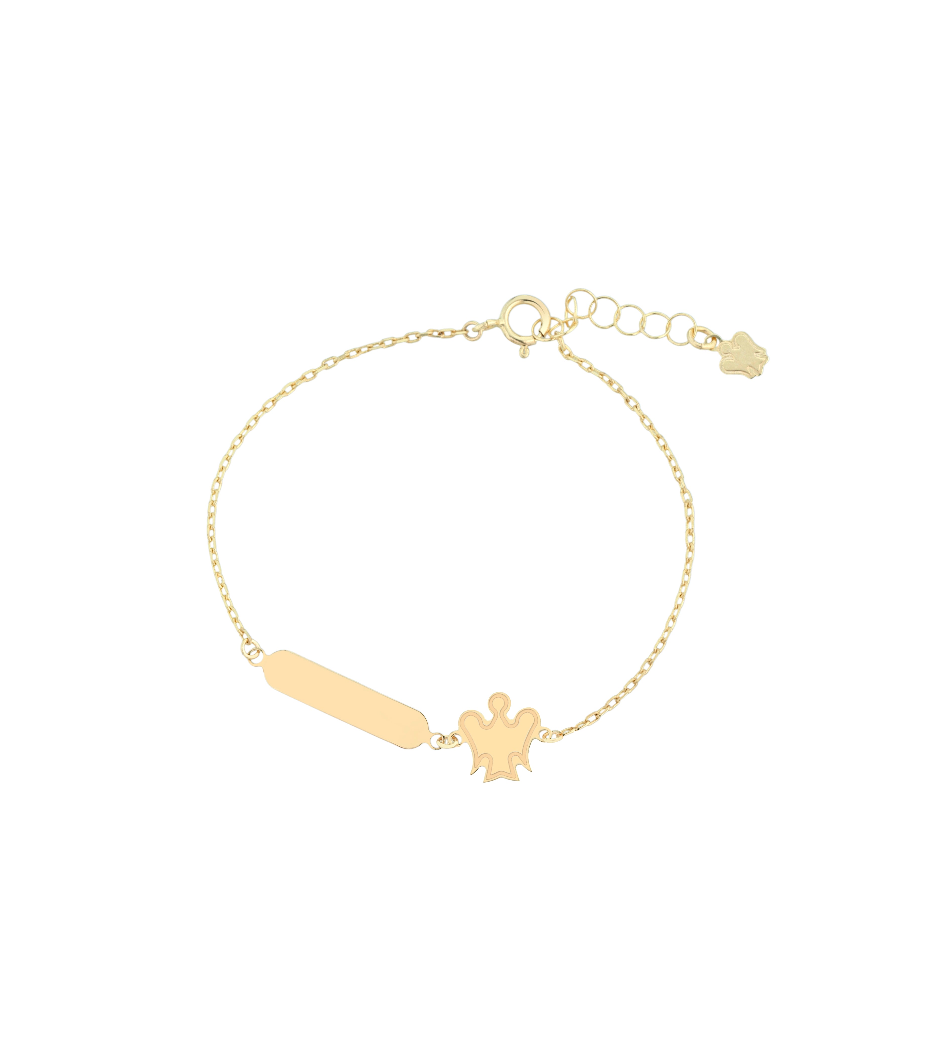 Bracciale oro bambino/a con targhetta e angelo