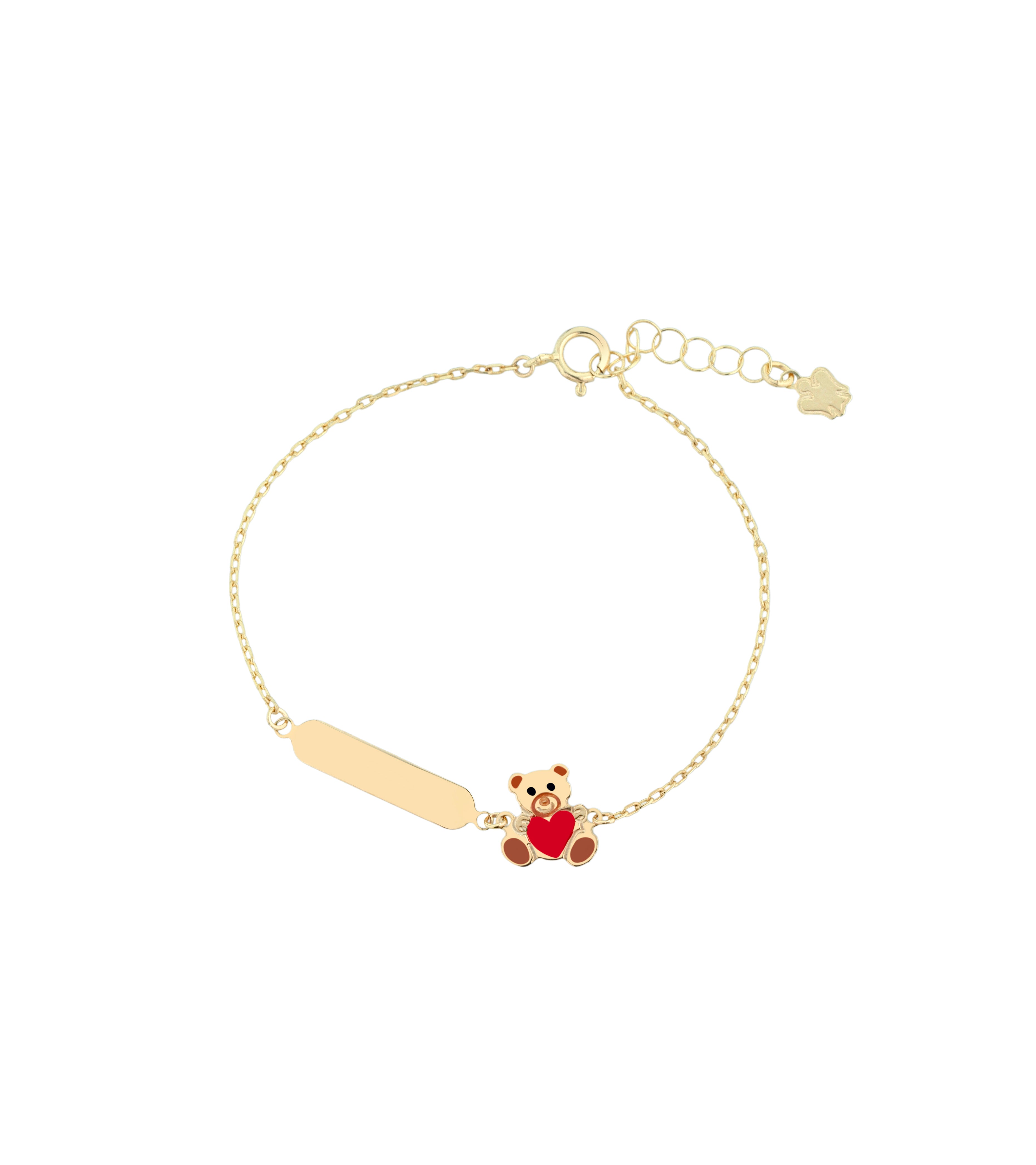 Bracciale oro bambino/a con targhetta e orsetto